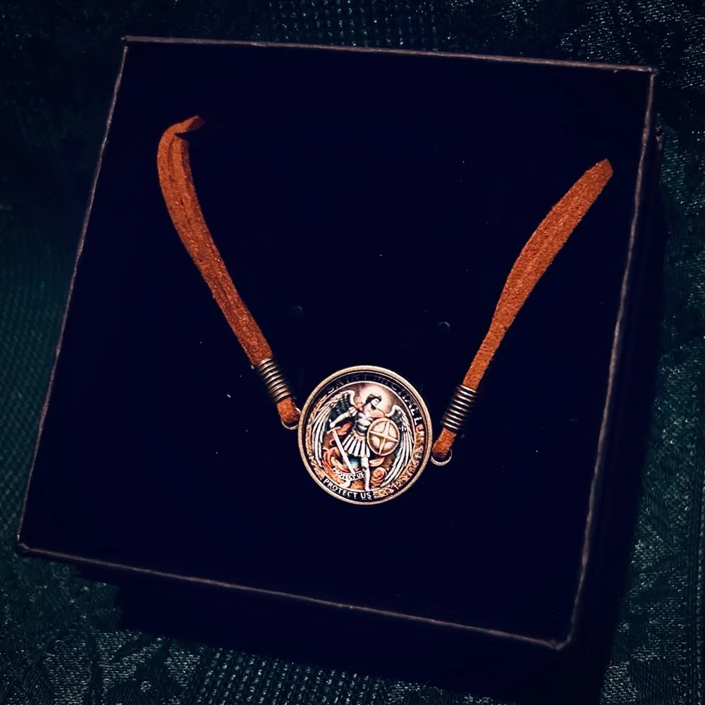 St Miguel/Michael “Protect Us” Prayer Religious Protection Angel men’s bracelet